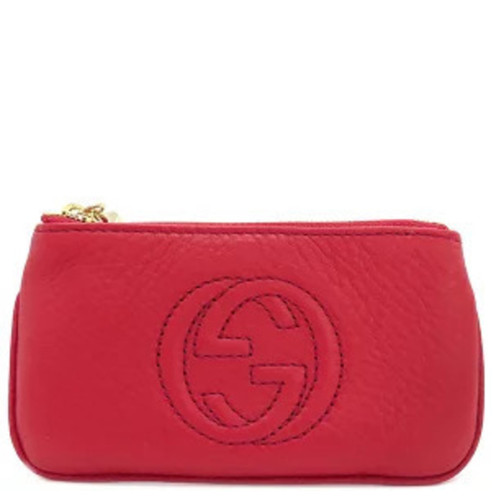 Gucci Soho coin case Wallet Fringe Leather Red x Key Hook